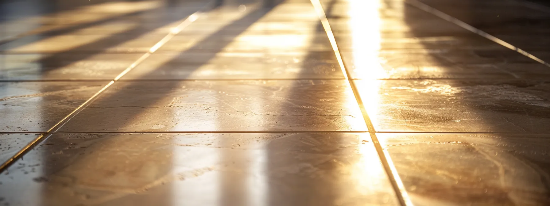 a close-up shot of a freshly restored grout line between clean, shiny tiles on the floor. a close-up shot of a freshly restored grout line between clean, shiny tiles on the floor.