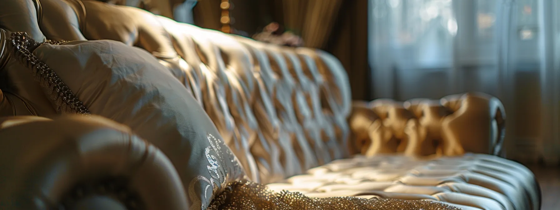 a luxurious silk couch being meticulously cleaned with specialized dry cleaning techniques, showcasing the benefits of professional couch cleaning. a luxurious silk couch being meticulously cleaned with specialized dry cleaning techniques, showcasing the benefits of professional couch cleaning.