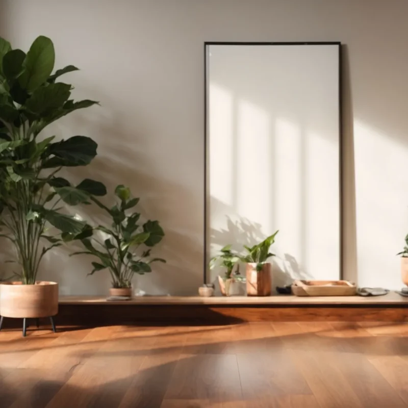 a beautifully polished hardwood floor gleams under warm, natural light, showcasing its rich grain and vibrant hues, surrounded by fresh potted plants symbolizing the vitality of preventative care.