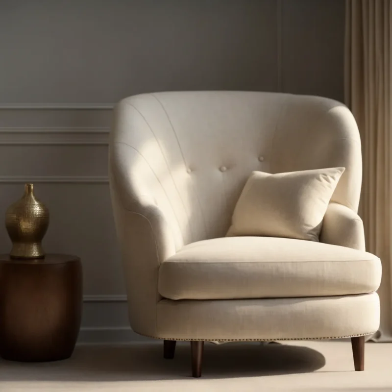 a richly textured, luxurious upholstered chair is elegantly positioned beside a sunlit window, showcasing its vibrant fabric while a soft throw drapes stylishly over the arm, symbolizing protection against everyday wear and tear.