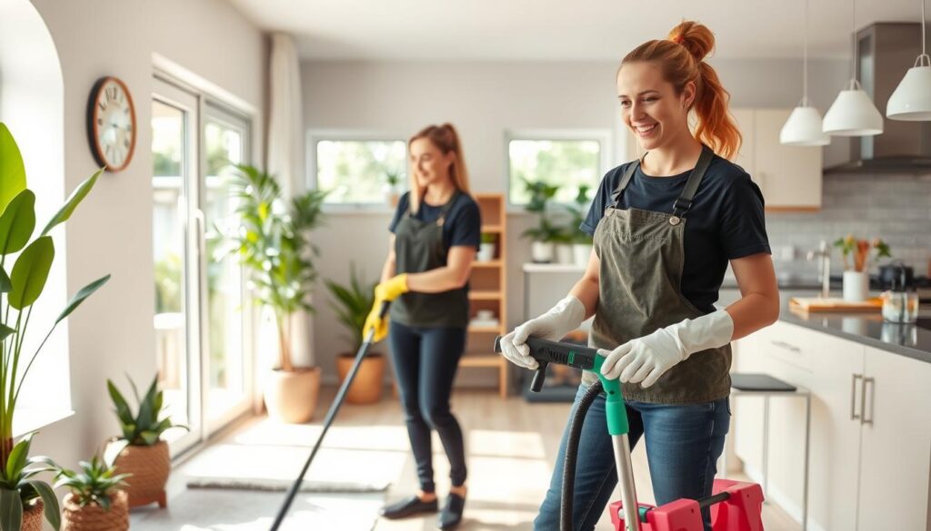 Image of a professional cleaner using eco-friendly equipment Image of a professional cleaner using eco-friendly equipment