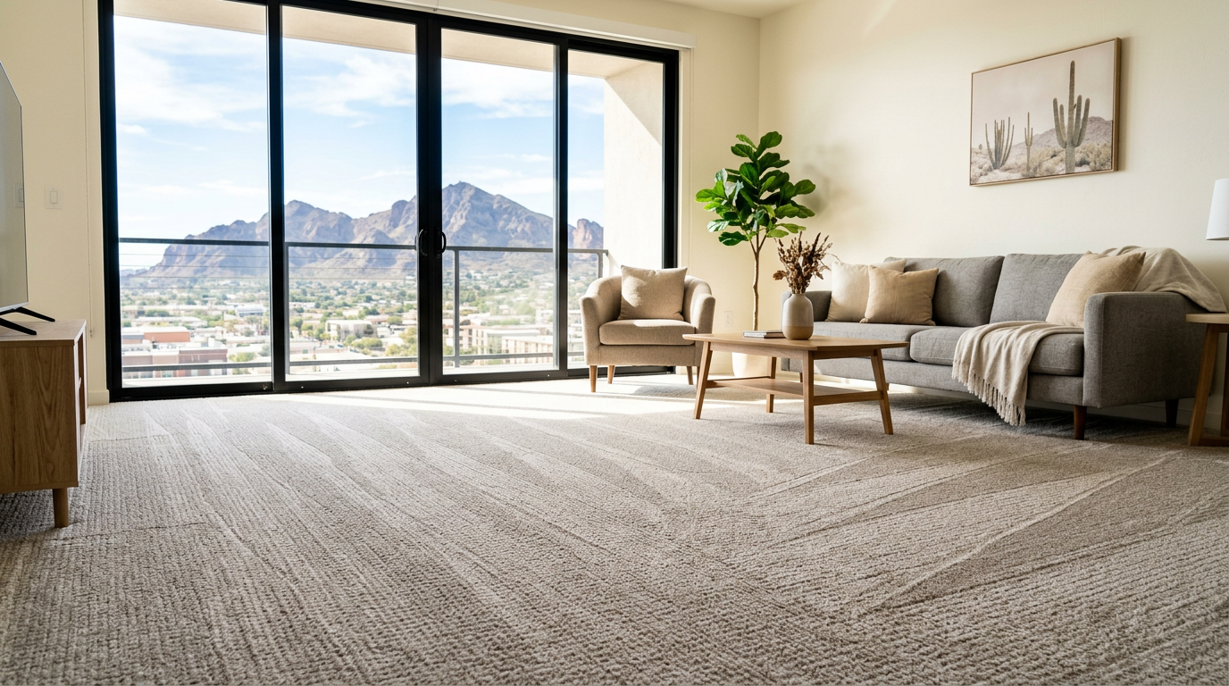 Clean, freshly groomed carpet in a modern Phoenix apartment living room