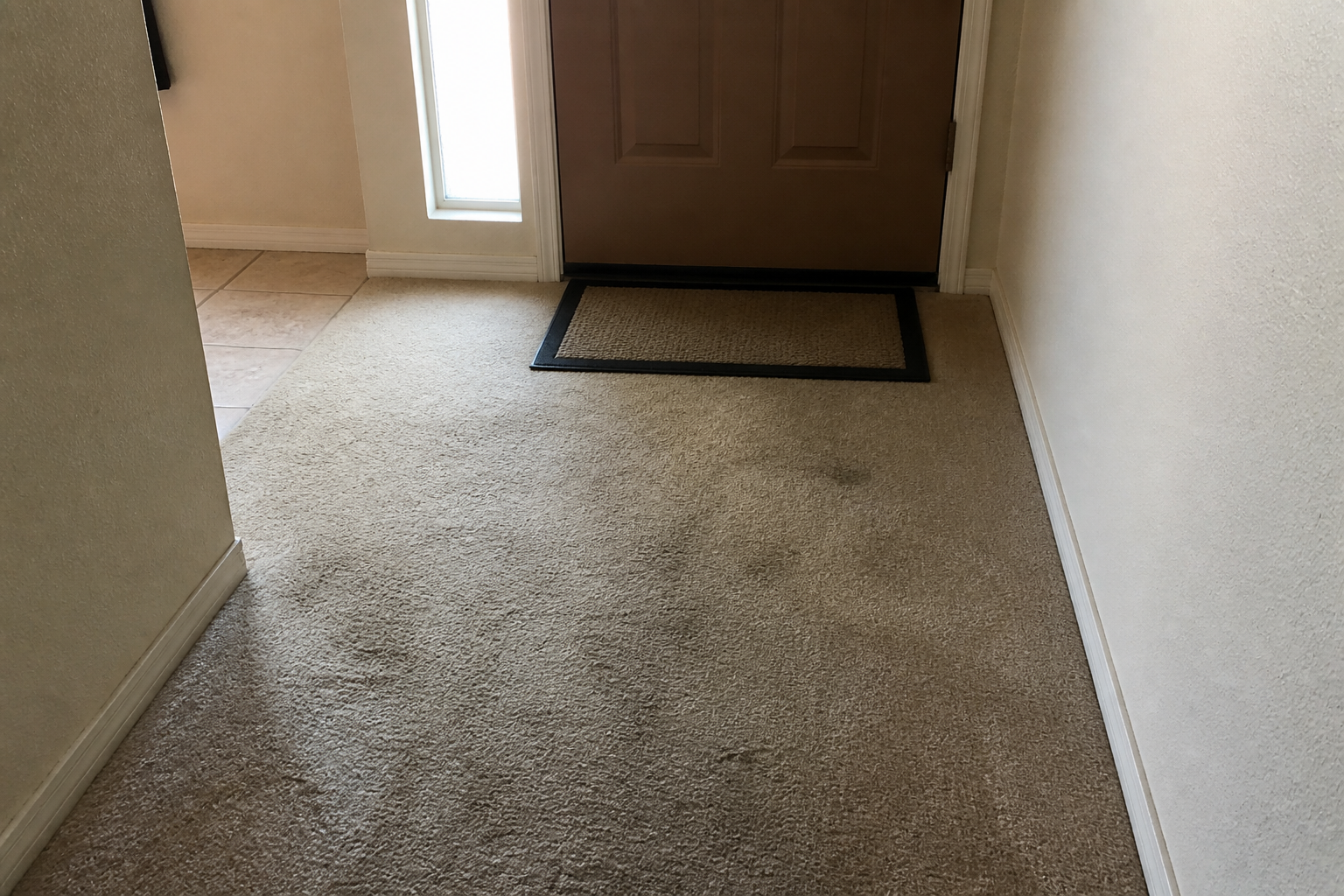 Entryway carpet in a Phoenix home showing a high-traffic path from the front door