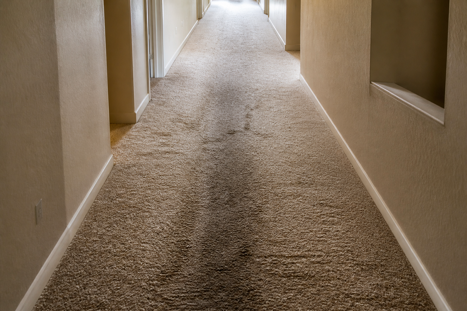 Hallway carpet wear path in a Phoenix residential home